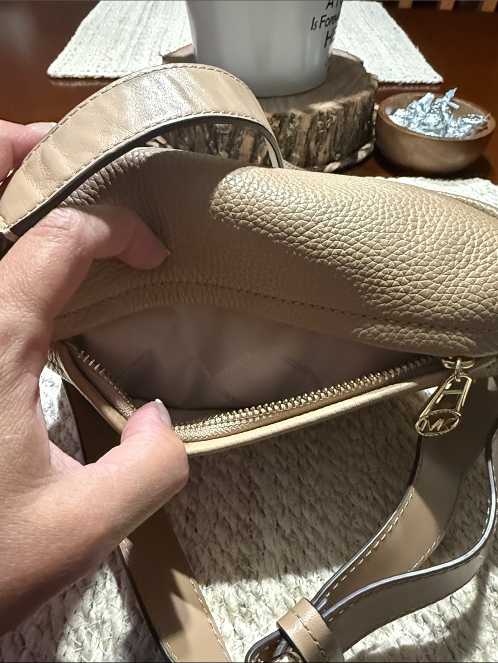 Michael Kors Beige/Tan Pebbled Leather Crossbody Belt Bag - Picture 5 of 9